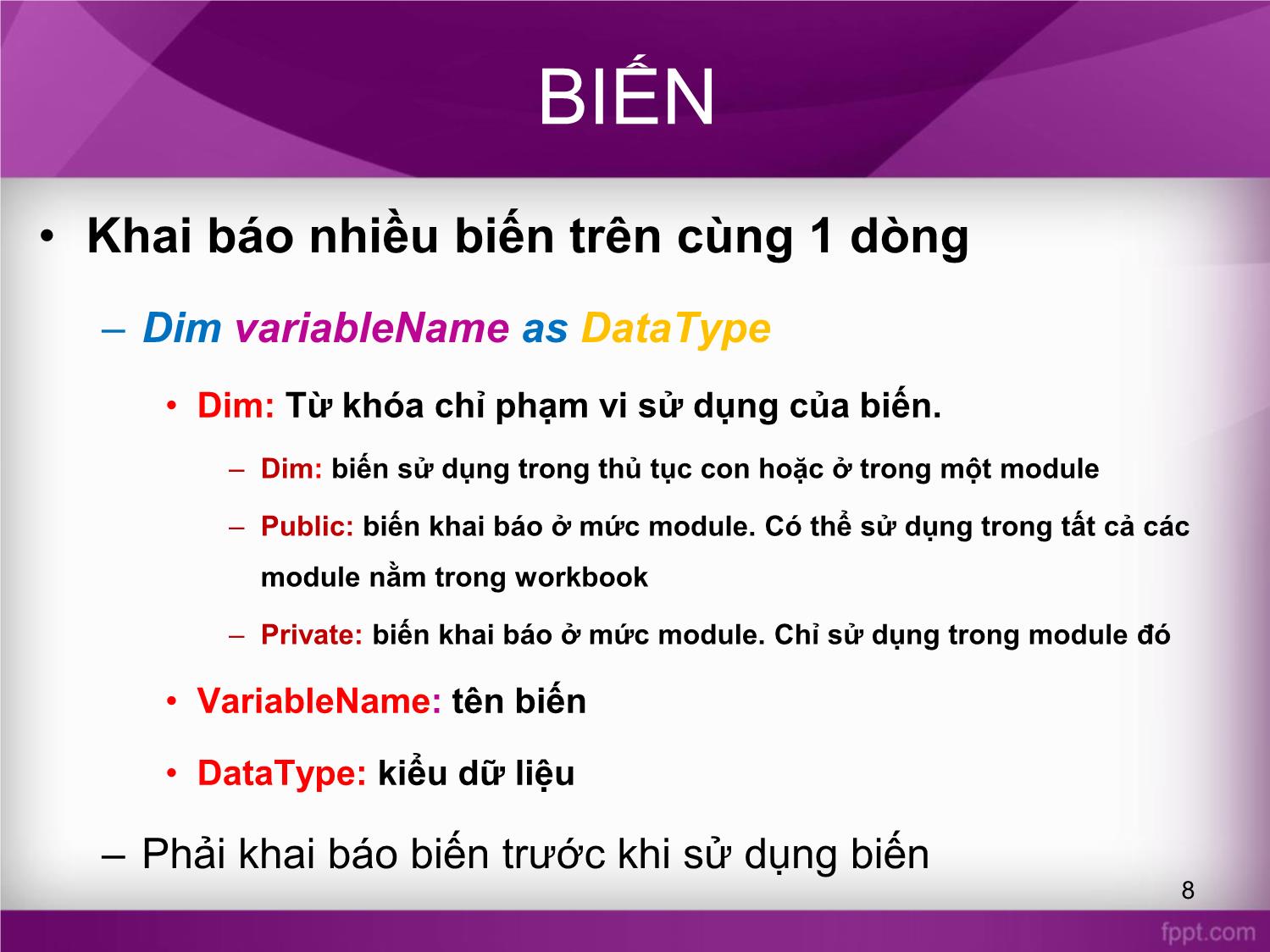 Bài giảng Tin học văn phòng - Bài 13: Lập trình VBA trong Excel - Nguyễn Thị Phương Thảo trang 8