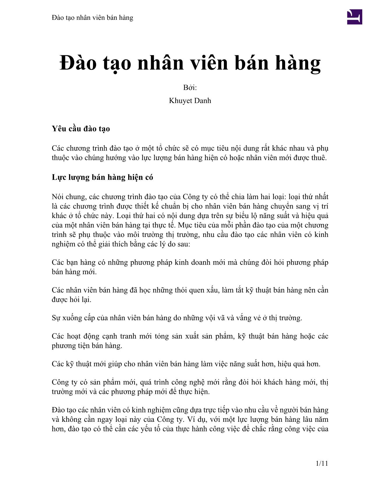 Tài liệu Đào tạo nhân viên bán hàng trang 1