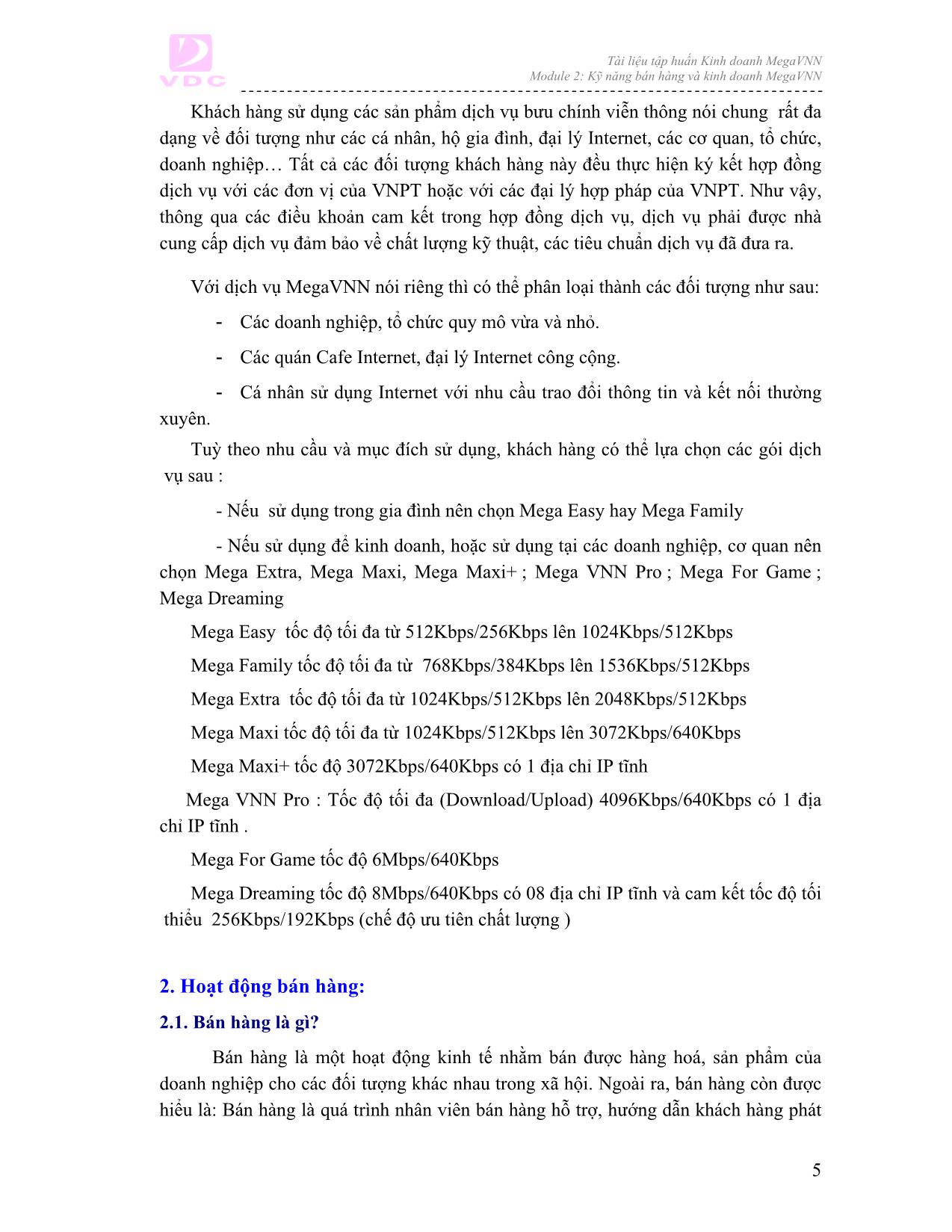 Giáo trình Mô đun Kỹ năng bán hàng và kinh doanh dịch vụ MegaVNN trang 5
