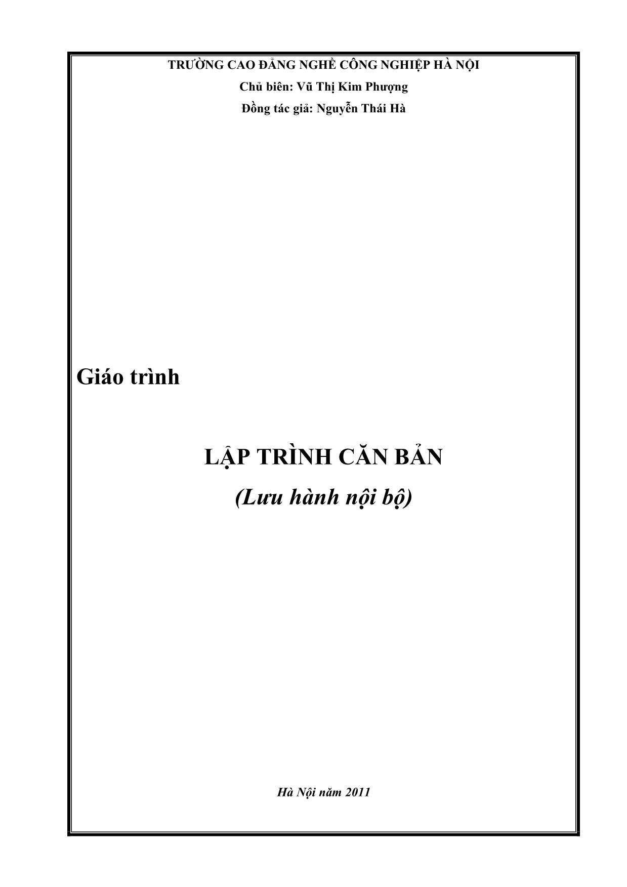 Giáo trình Lập trình căn bản (Bản đẹp) trang 1