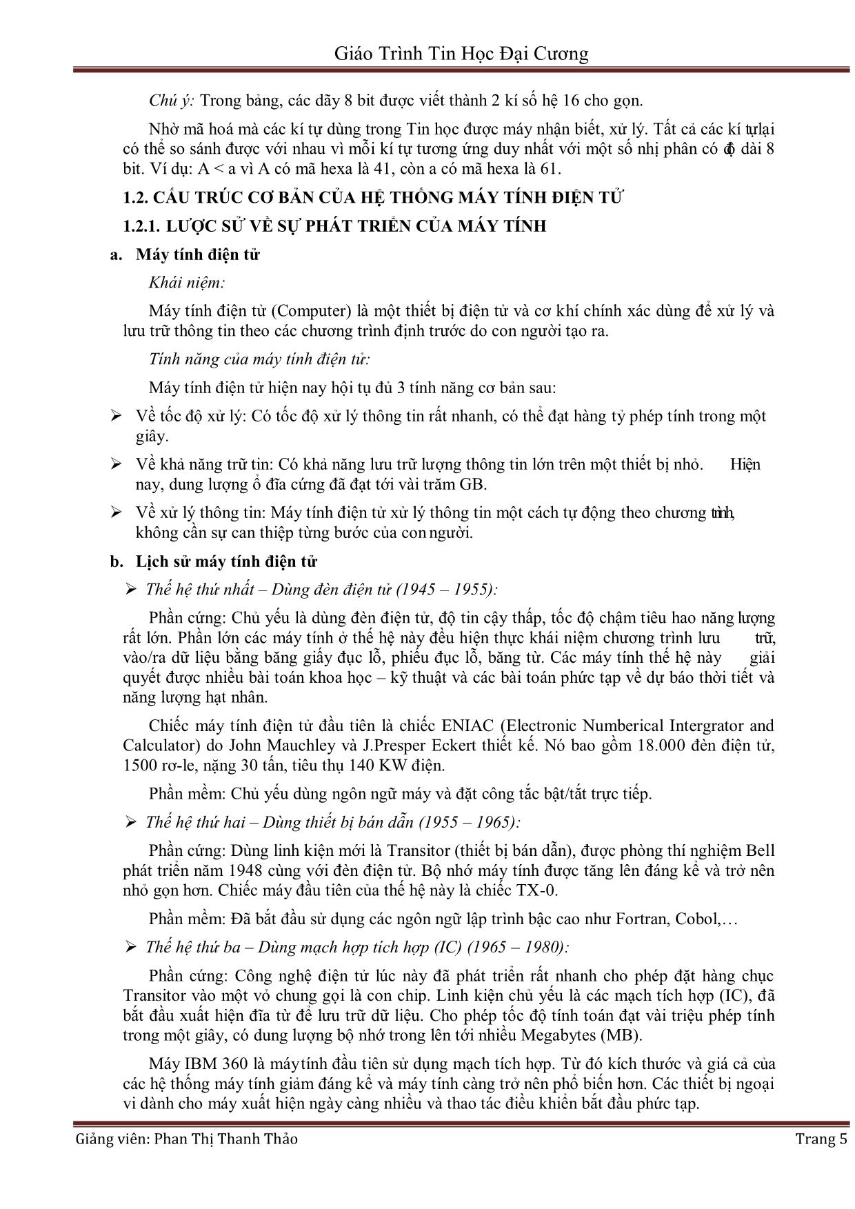 Giáo trình Tin học đại cương (Phần 1) - Phan Thị Thanh Thảo trang 5