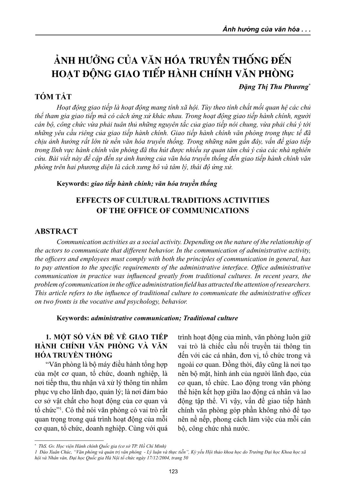 Ảnh hưởng của văn hóa truyền thống đến hoạt động giao tiếp hành chính văn phòng trang 1