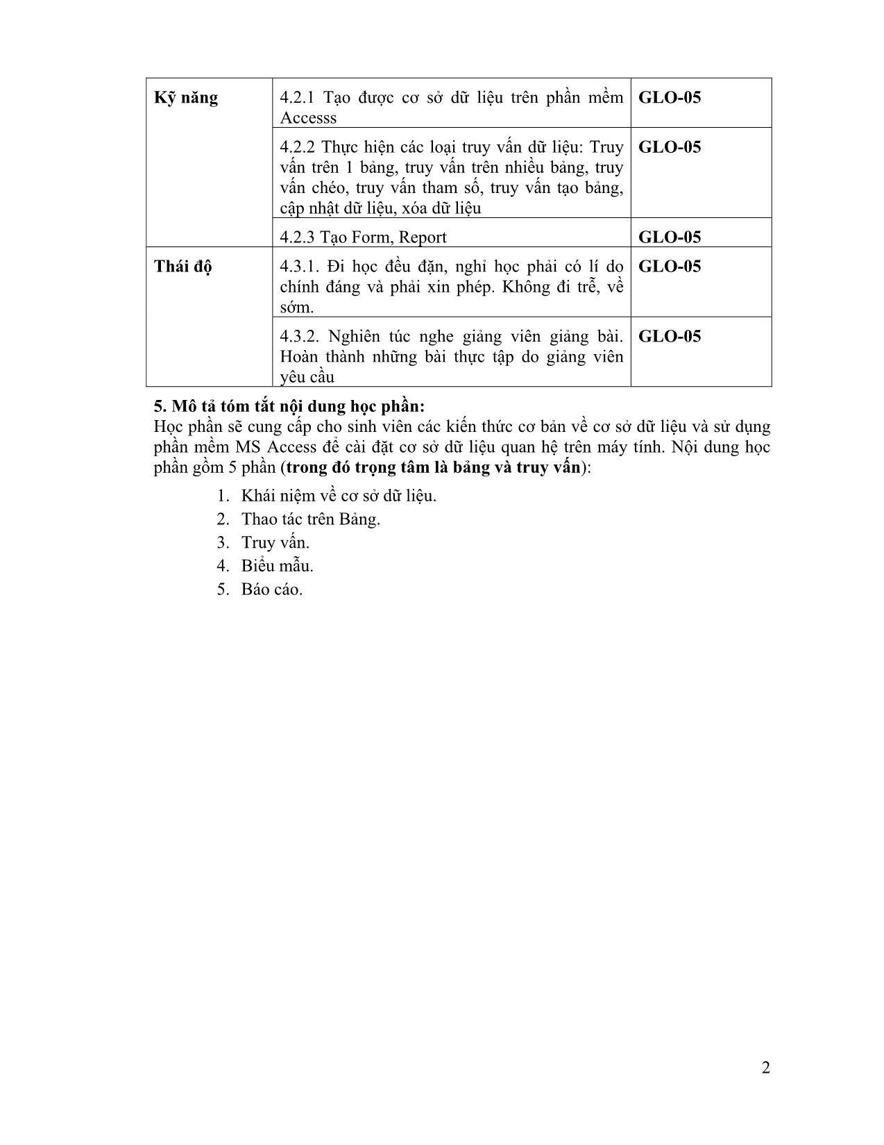 Đề cương chi tiết học phần Tin học quản lý (Information management) trang 2