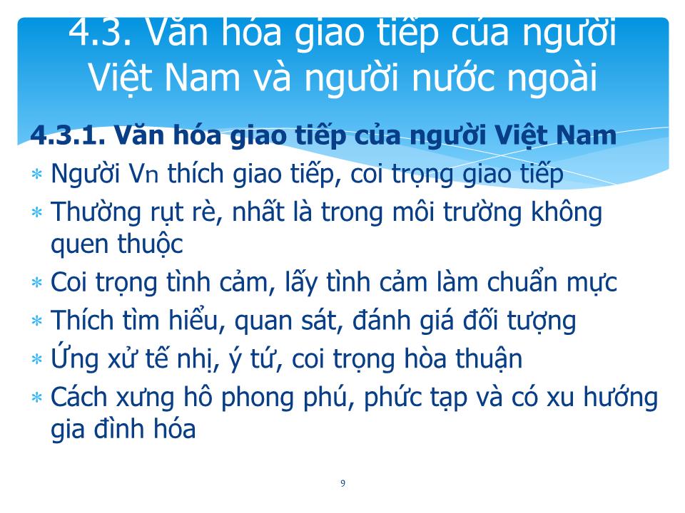 Bài giảng Giao tiếp trong kinh doanh - Chương 4: Văn hóa trong giao tiếp, đàm phán kinh doanh trang 9