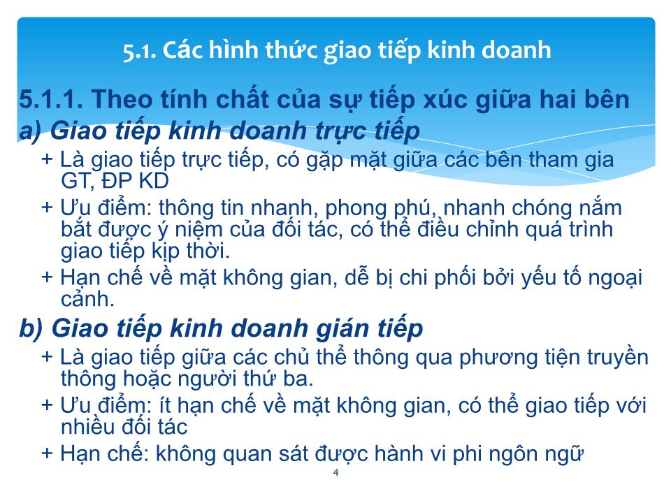 Bài giảng Giao tiếp trong kinh doanh - Chương 5: Hình thức, phong cách, sách lược và nghệ thuật trong giao tiếp, đàm phán kinh doanh trang 4