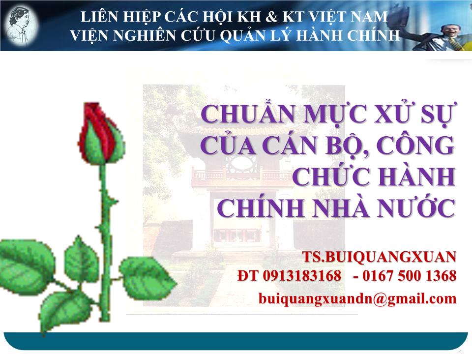 Bài giảng Chuẩn mực xử sự của cán bộ, công chức hành chính nhà nước trang 1