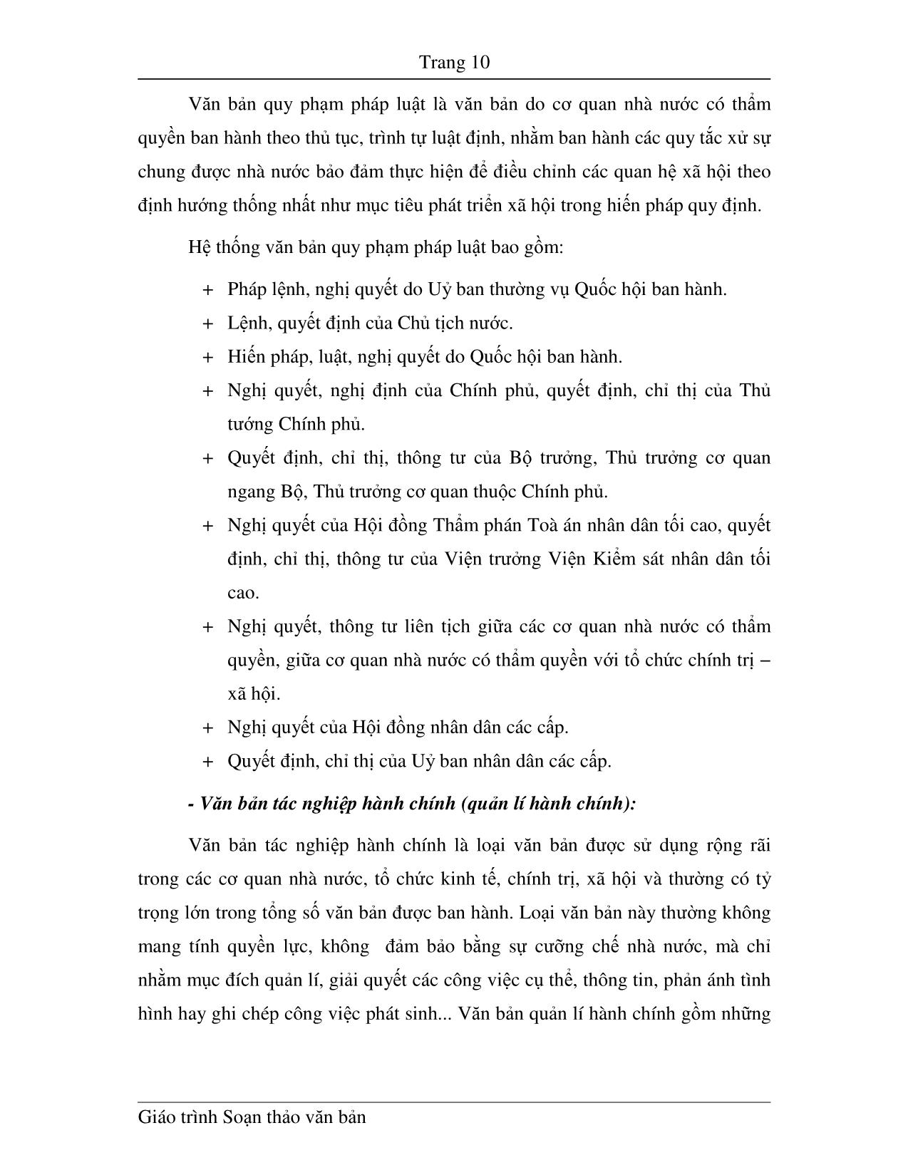 Giáo trình Soạn thảo văn bản (Phần 1) trang 10
