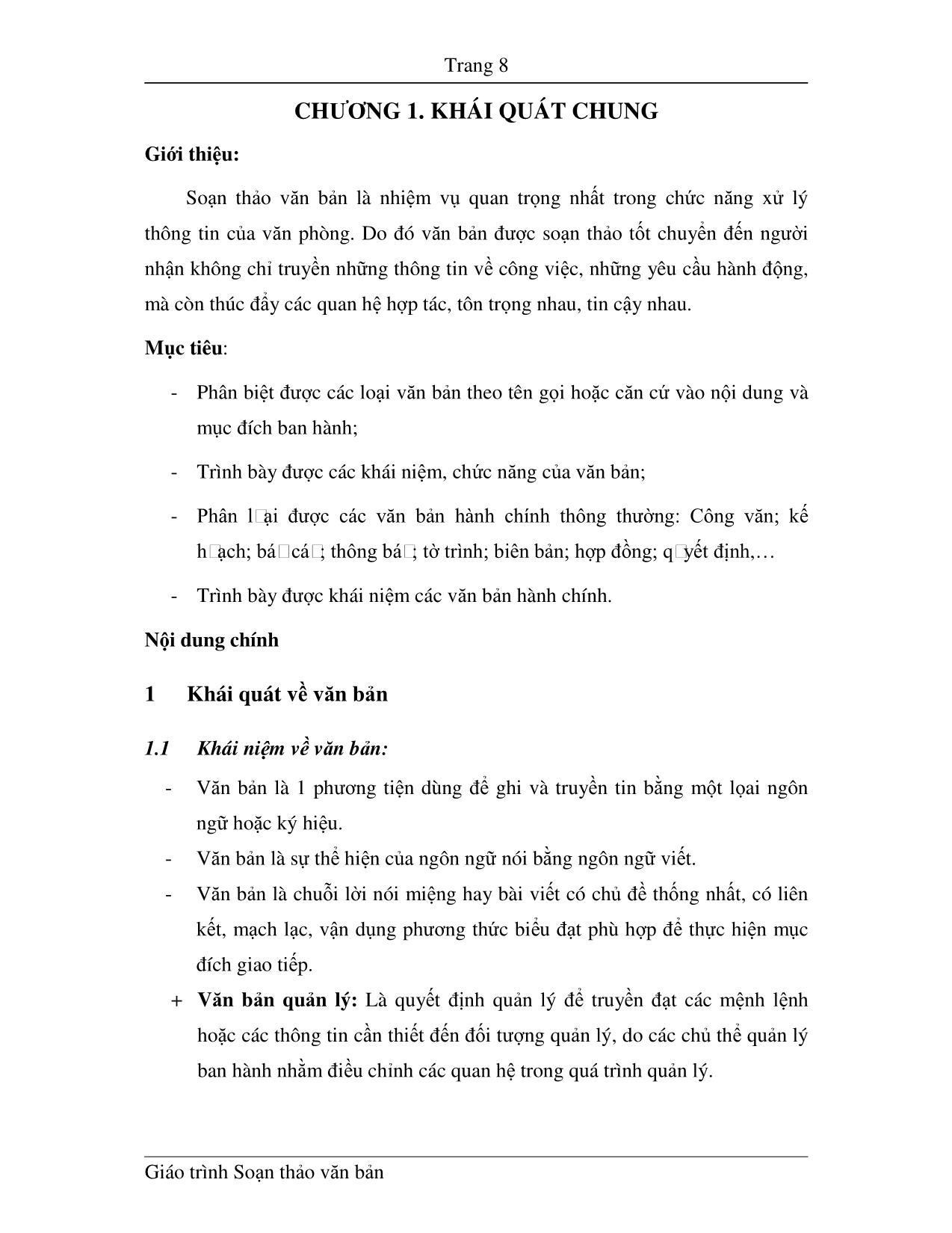 Giáo trình Soạn thảo văn bản (Phần 1) trang 8