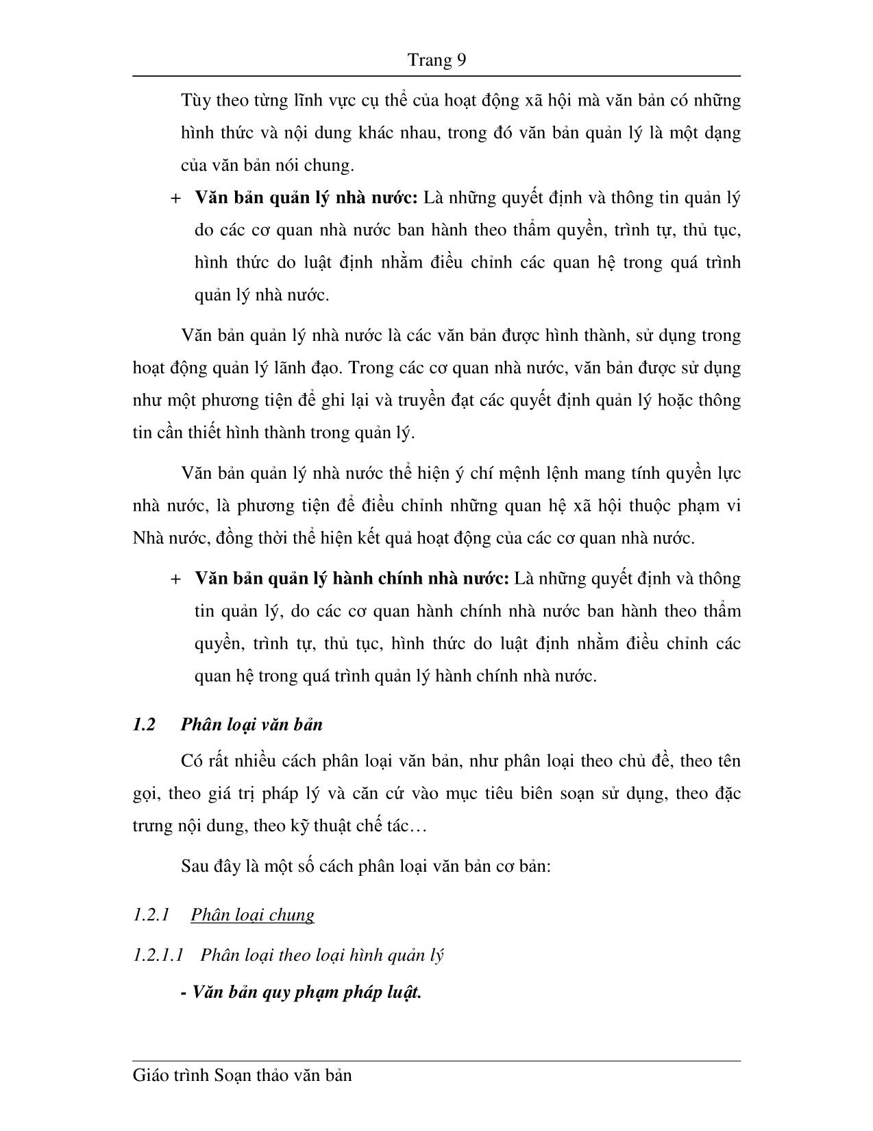 Giáo trình Soạn thảo văn bản (Phần 1) trang 9