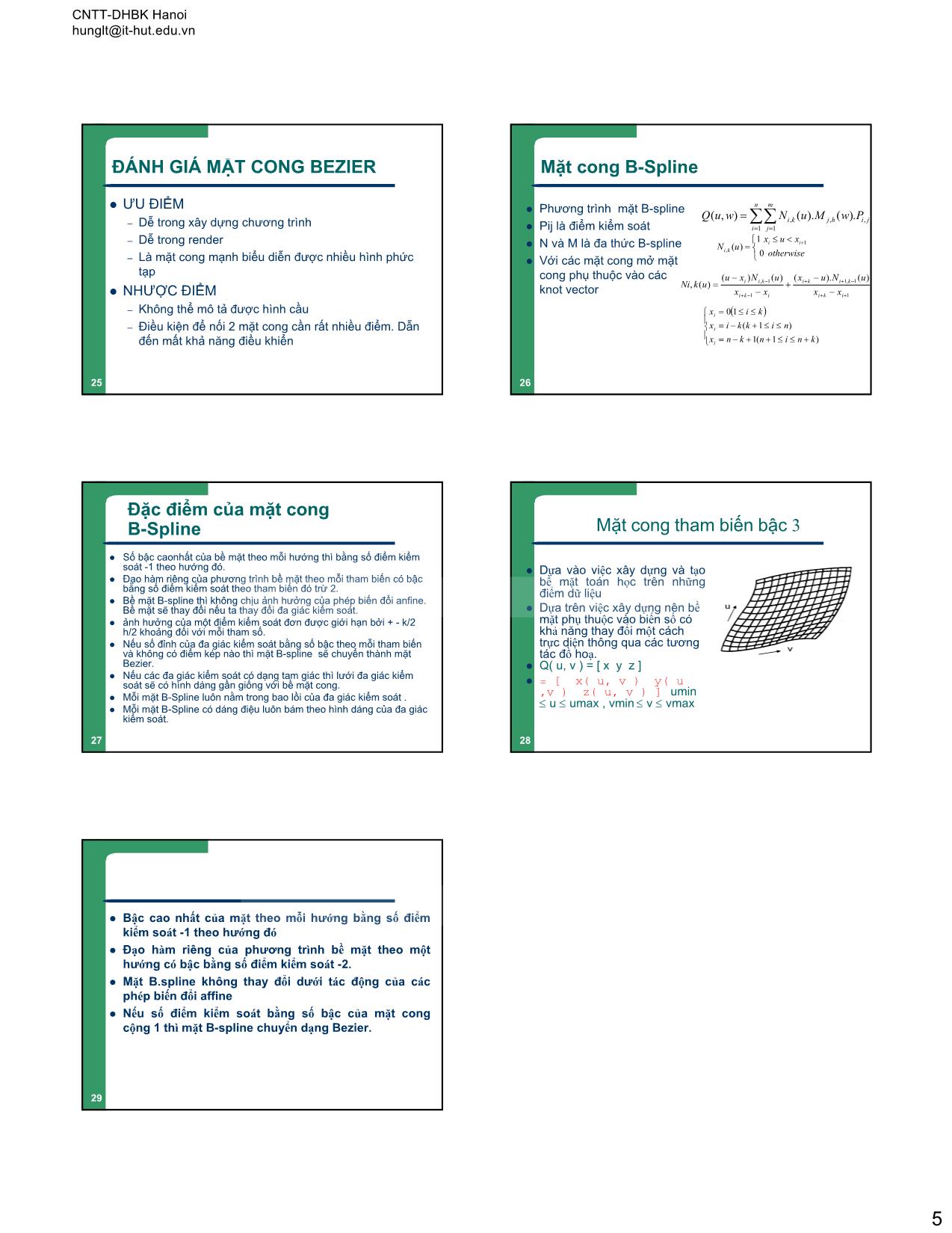 Bài giảng Đồ họa hiện thực ảo - Bài 10: Mô hình bề mặt Surface. Các phương pháp xây dựng - Lê Tấn Hưng trang 5