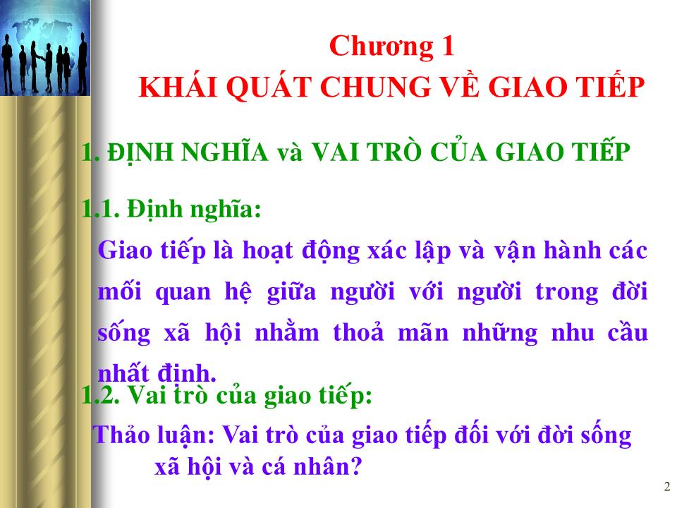 Bài giảng Giao tiếp trong kinh doanh - Chương 1: Khái quát chung về giao tiếp trang 2