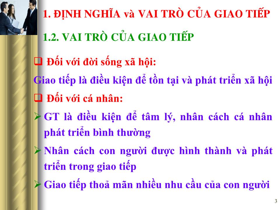 Bài giảng Giao tiếp trong kinh doanh - Chương 1: Khái quát chung về giao tiếp trang 3