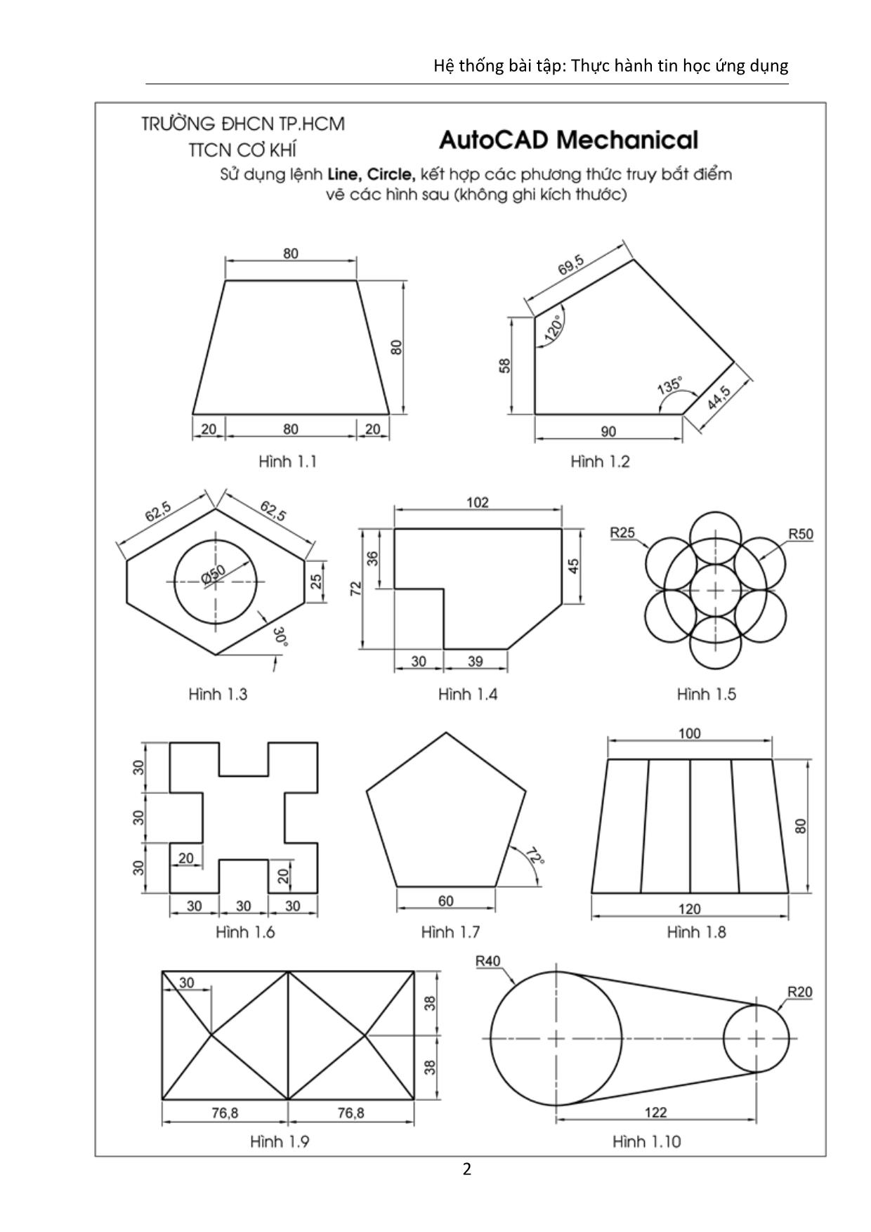 Hệ thống bài tập Tin học ứng dụng ngành Cơ khí - Bài tập 1: Vẽ thiết kế 2 chiều với Autocad Mechanical trang 3