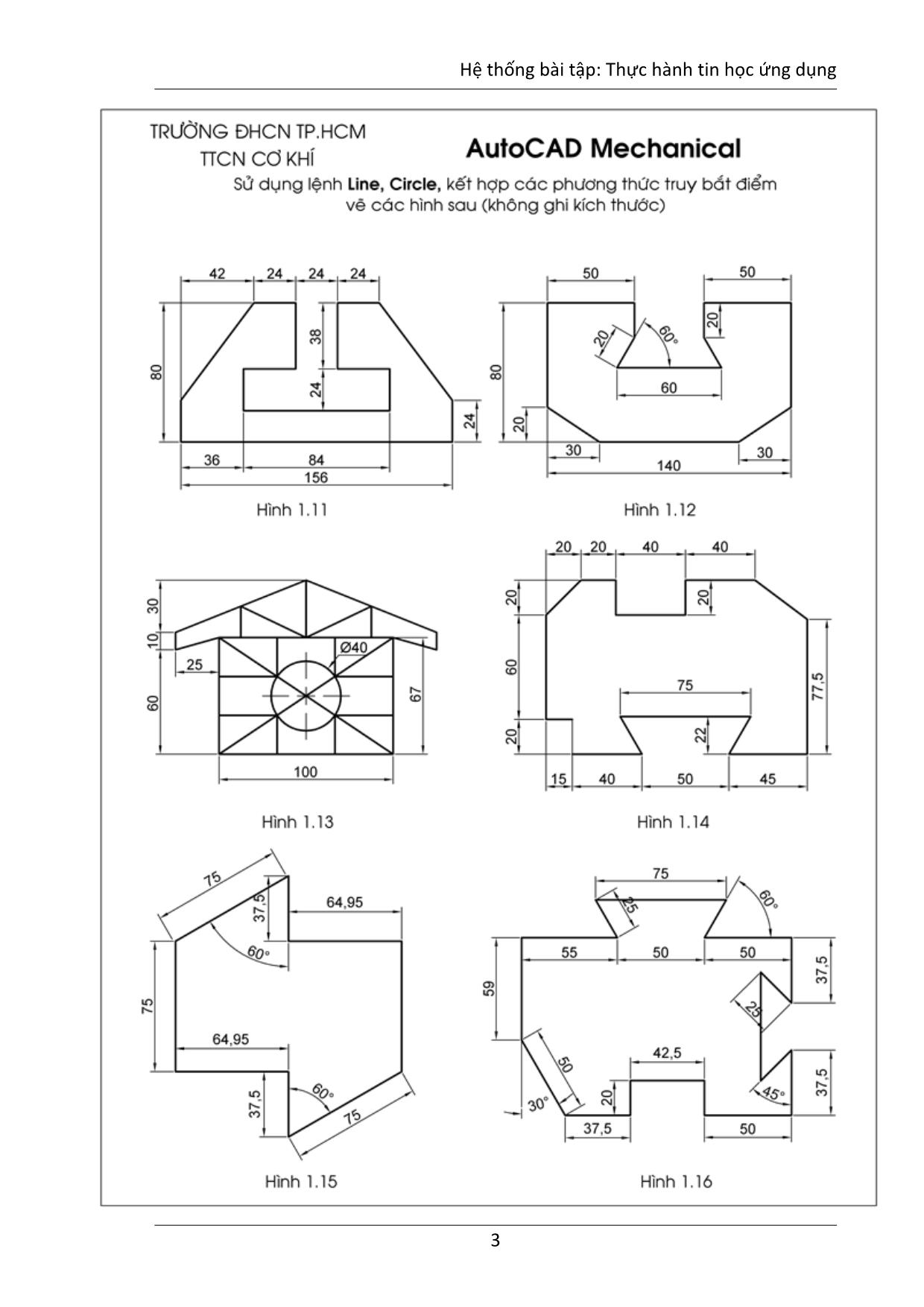 Hệ thống bài tập Tin học ứng dụng ngành Cơ khí - Bài tập 1: Vẽ thiết kế 2 chiều với Autocad Mechanical trang 4