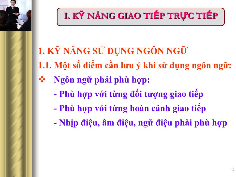 Bài giảng Giao tiếp trong kinh doanh - Những kỹ năng giao tiếp cụ thể trang 2