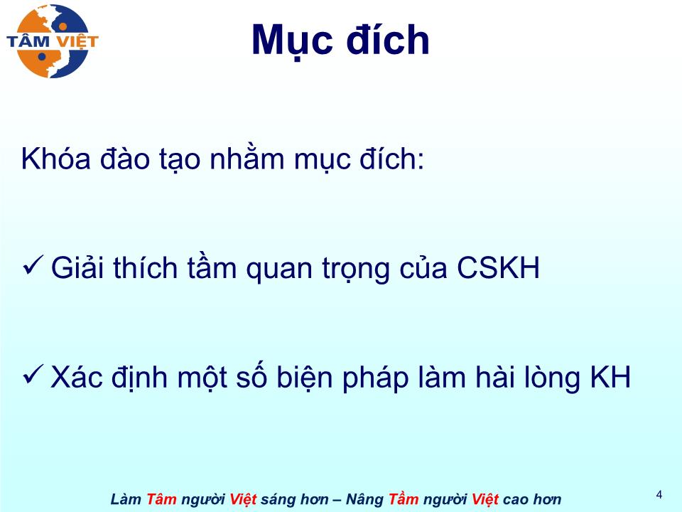 Bài giảng Kỹ năng chăm sóc khách hàng trang 4