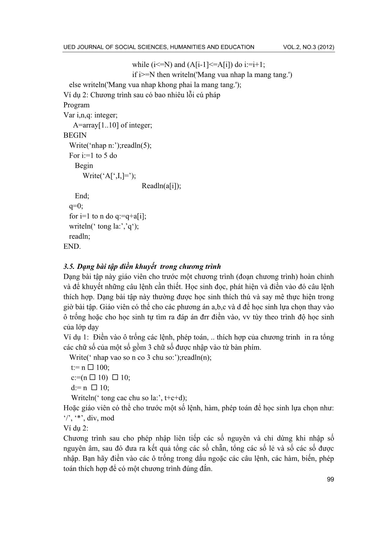 Một số dạng bài tập điển hình trong giảng dạy bài tập môn Tin học Lớp 11 phổ thông trang 7