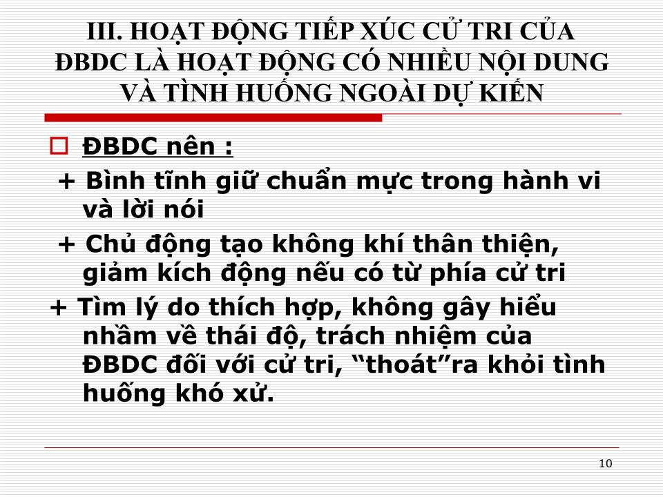 Bài giảng Kỹ năng đối thoại và lắng nghe của đại biểu dân cư khi tiếp xúc cử tri trang 10