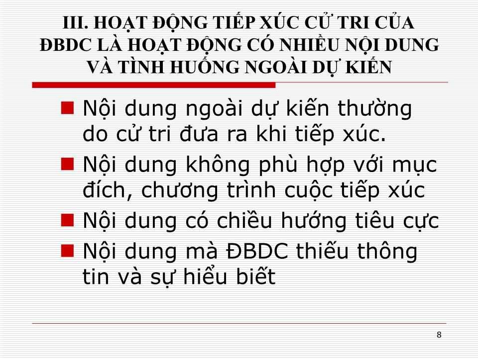 Bài giảng Kỹ năng đối thoại và lắng nghe của đại biểu dân cư khi tiếp xúc cử tri trang 8