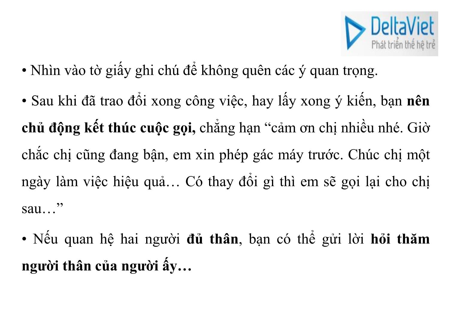 Bài giảng Kỹ năng giao tiếp qua điện thoại trang 10