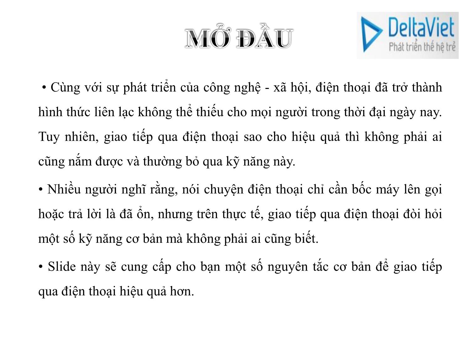 Bài giảng Kỹ năng giao tiếp qua điện thoại trang 2