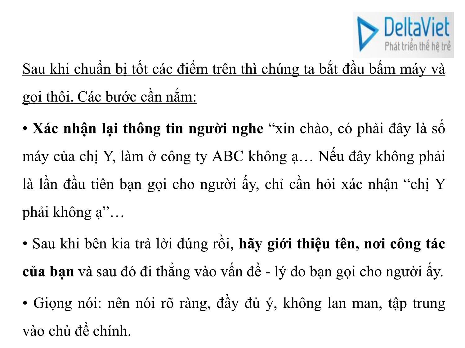 Bài giảng Kỹ năng giao tiếp qua điện thoại trang 9