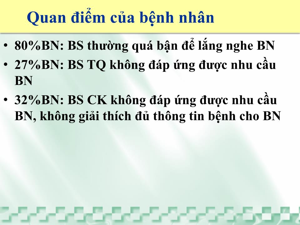 Bài giảng Kỹ năng giao tiếp nâng cao hiệu quả - Chất lượng khám bệnh ngoại trú trang 7