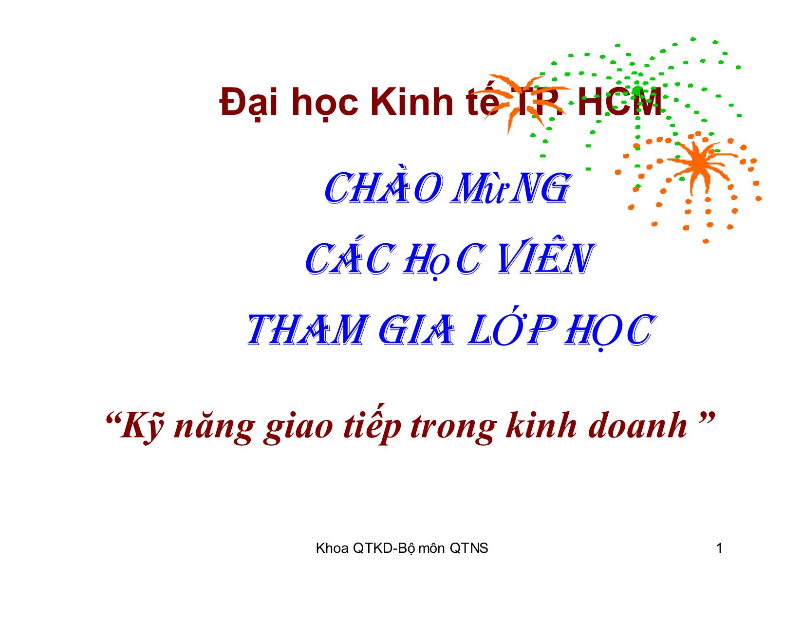 Bài giảng Kỹ năng giao tiếp trong kinh doanh - Chương 3: Người giao tiếp mục tiêu, uy tín trang 1