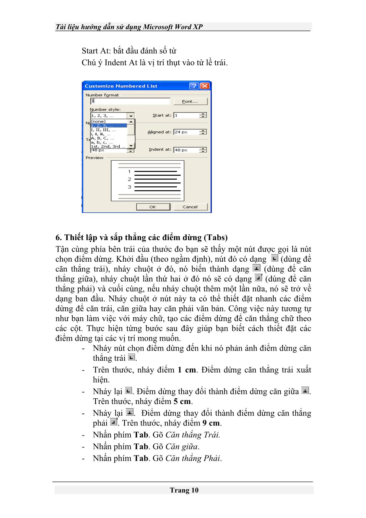 Tài liệu Hướng dẫn sử dụng Microsoft Word XP trang 10