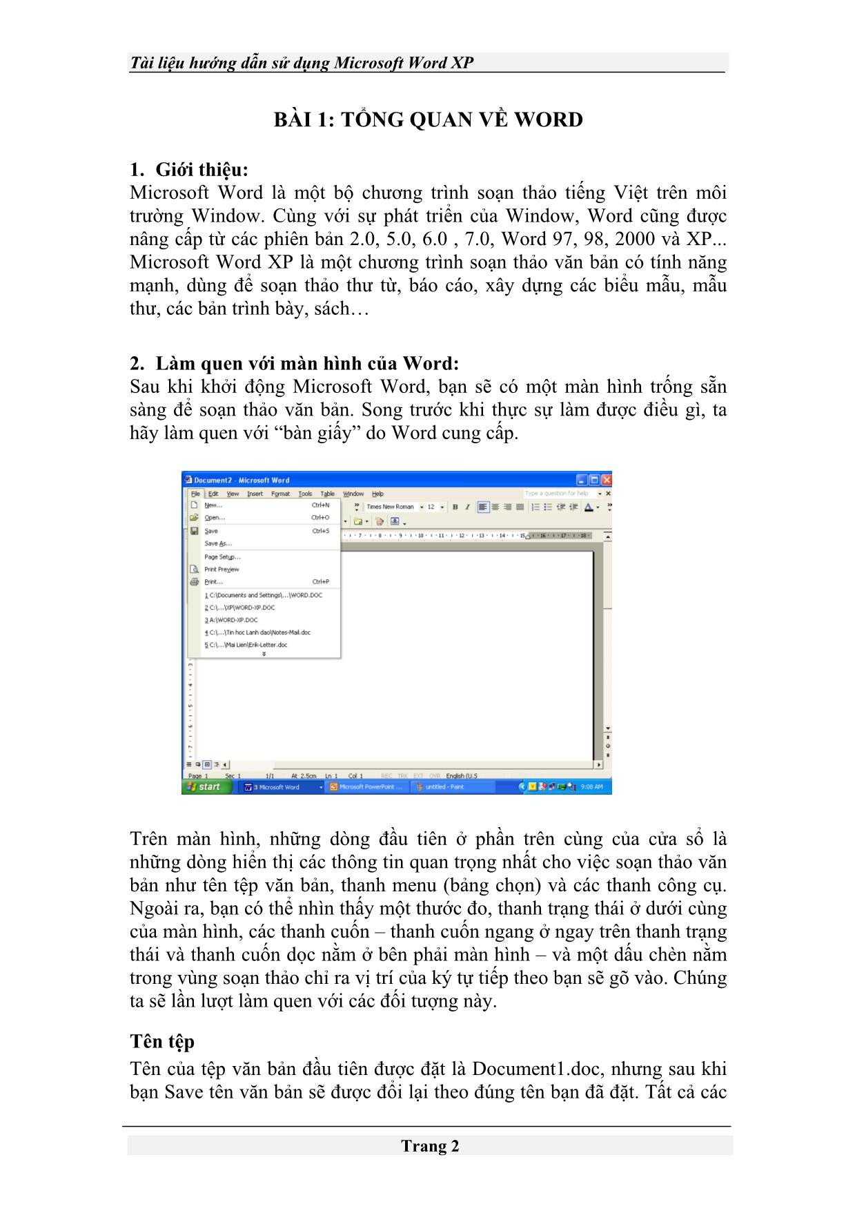 Tài liệu Hướng dẫn sử dụng Microsoft Word XP trang 2