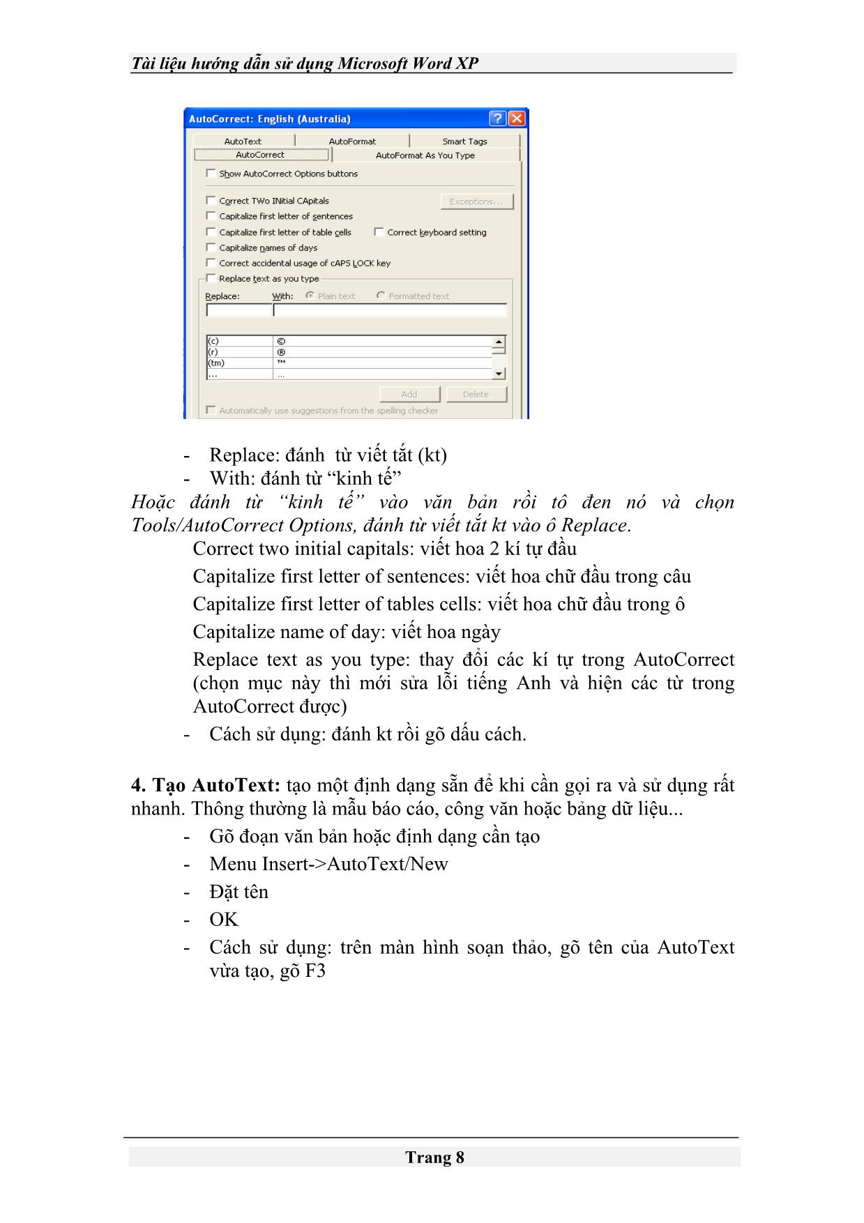 Tài liệu Hướng dẫn sử dụng Microsoft Word XP trang 8