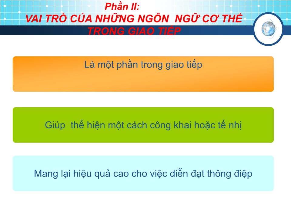 Bài giảng Đàm phán thương mại - Chủ đề: Ngôn ngữ cơ thể trong giao tiếp trang 3