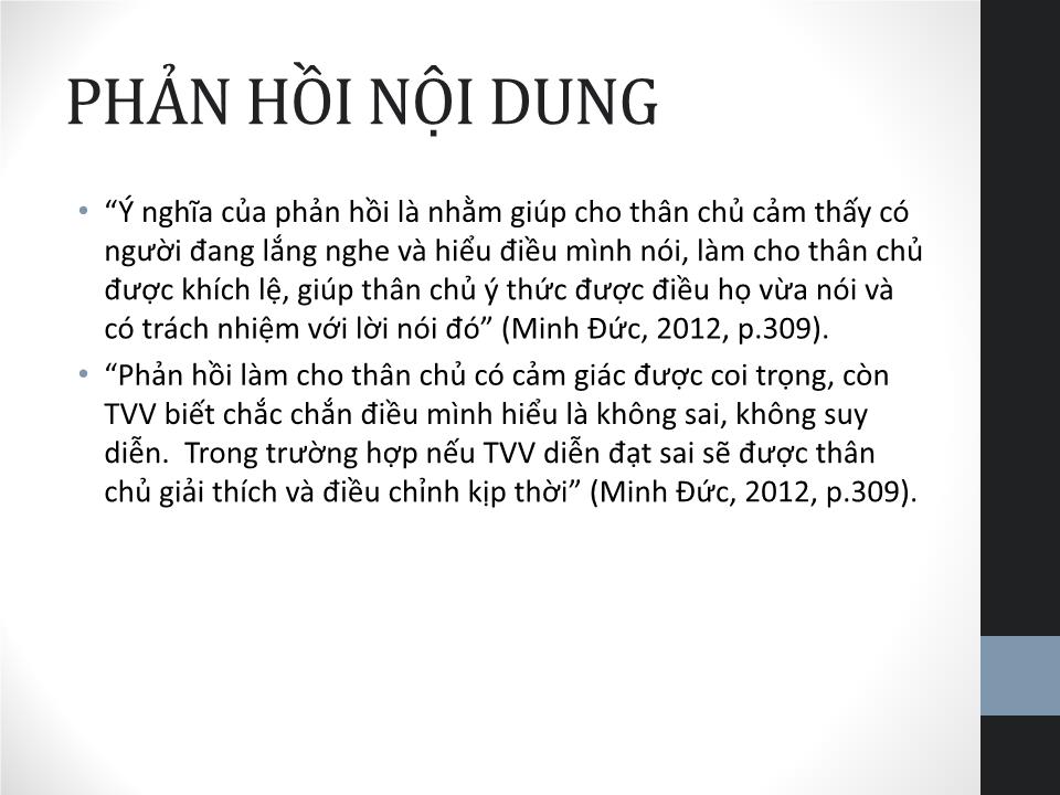 Bài giảng Kỹ năng khích lệ, phản hồi nội dung, và tóm tắt lắng nghe chủ động trang 8