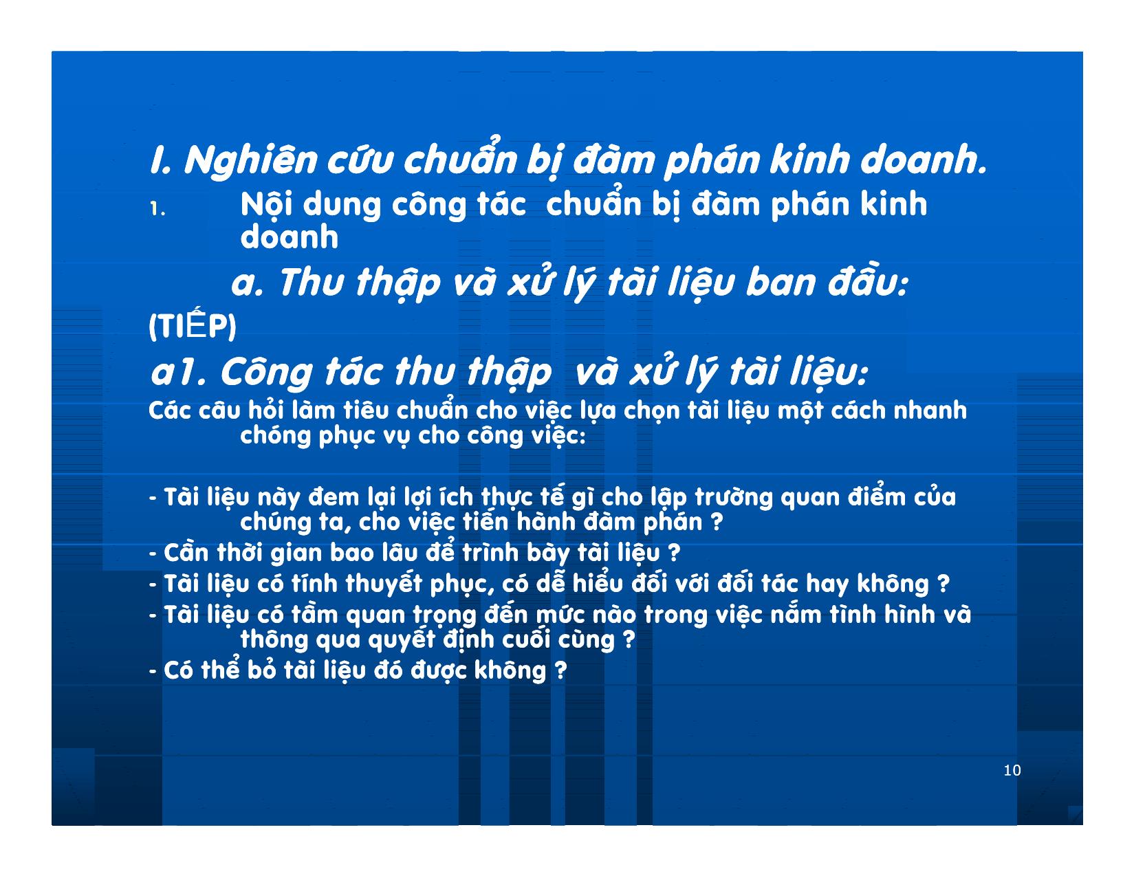 Bài giảng Giao dịch và đàm phán trong kinh doanh - Chương 9: Hoạt động chuẩn bị đàm phán kinh doanh trang 10