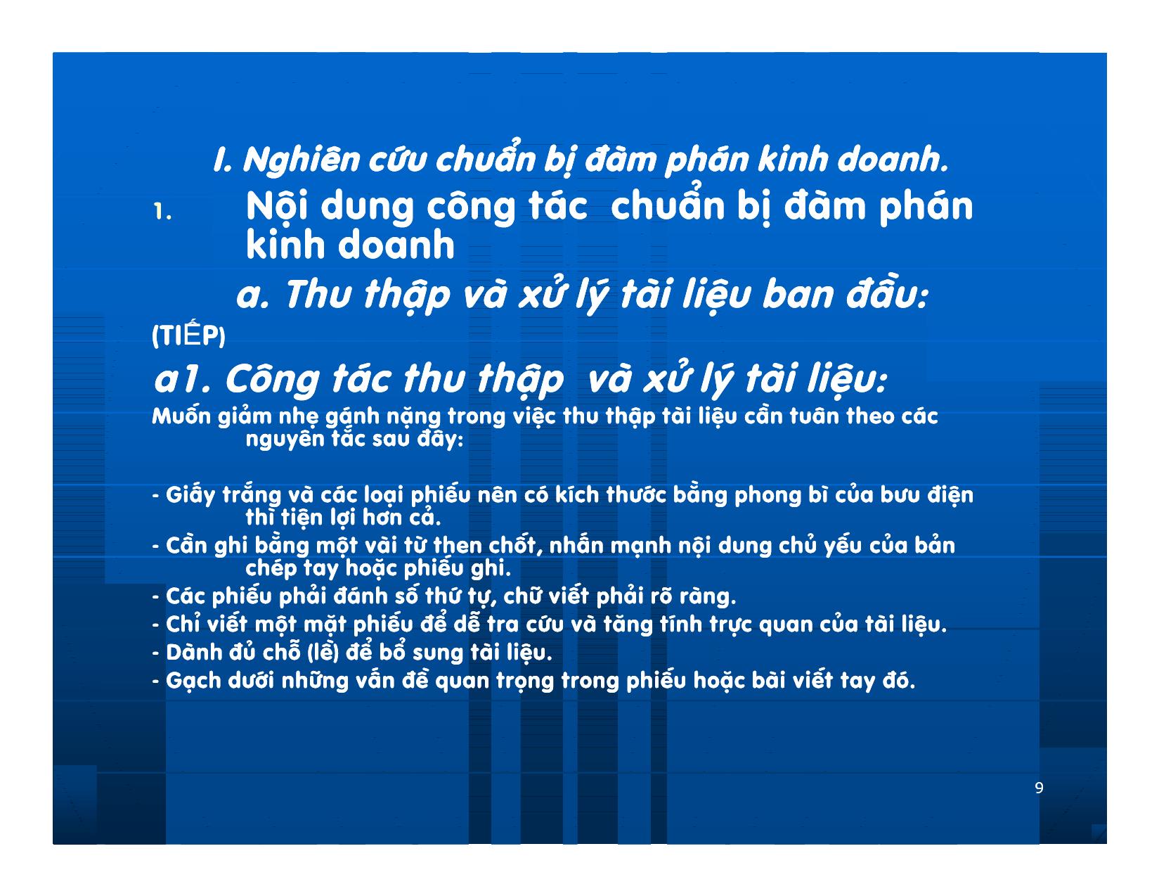 Bài giảng Giao dịch và đàm phán trong kinh doanh - Chương 9: Hoạt động chuẩn bị đàm phán kinh doanh trang 9