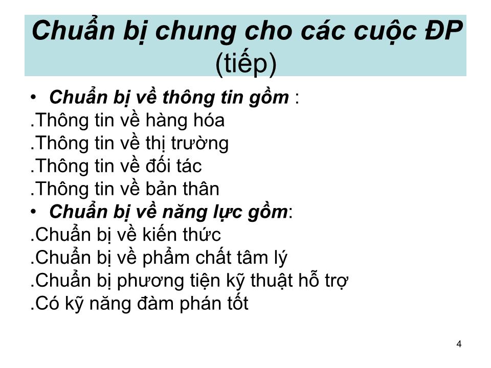 Bài giảng Giao dịch đàm phán - Bài 3: Chuẩn bị đàm phán trang 4