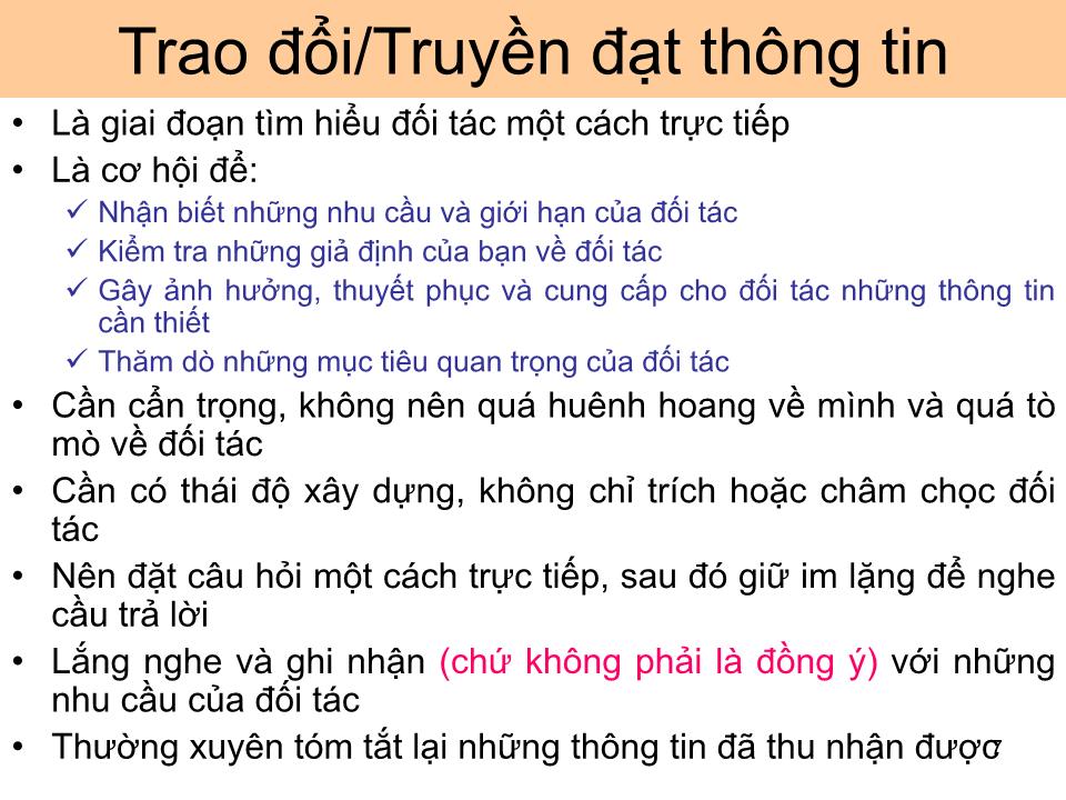 Bài giảng Giao dịch đàm phán - Bài 4: Tiến hành đàm phán trang 7