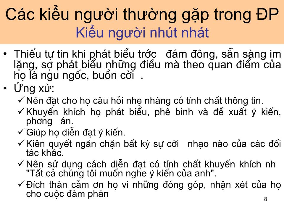 Bài giảng Giao dịch đàm phán - Bài 5: Tâm lý và văn hoá trong đàm phán trang 8