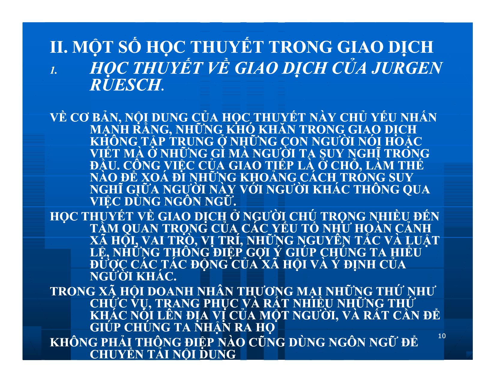 Bài giảng Giao dịch và đàm phán trong kinh doanh - Chương 2: Những vấn đề cơ bản của giao dịch kinh doanh trang 10