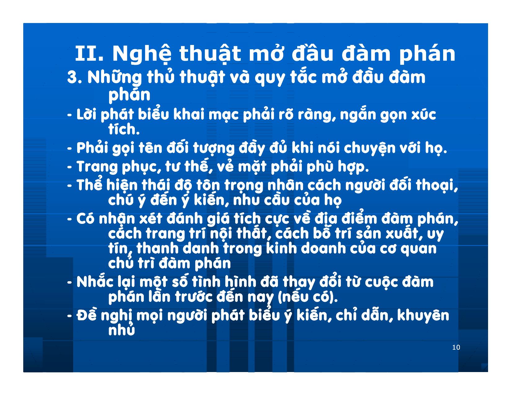 Bài giảng Giao dịch và đàm phán trong kinh doanh - Chương 10: Tổ chức đàm phán kinh doanh trang 10