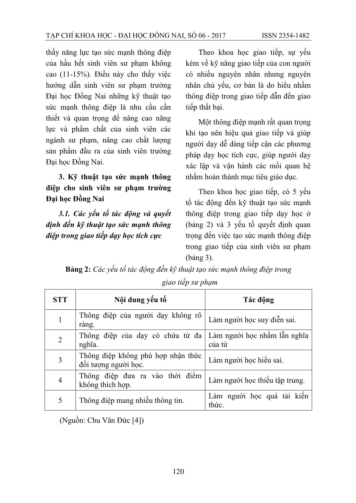 Kỹ thuật tạo sức mạnh thông điệp trong giao tiếp cho sinh viên Sư phạm trường Đại học Đồng Nai trang 4