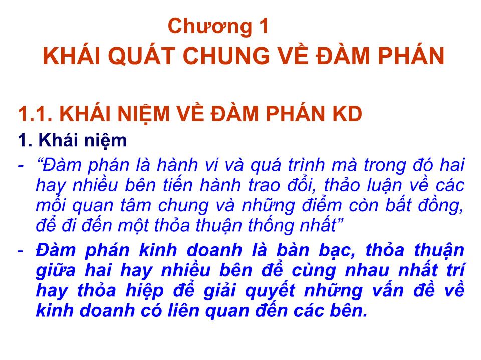 Bài giảng Kỹ năng đàm phán - Chương 1: Khái quát chung về đàm phán trang 1