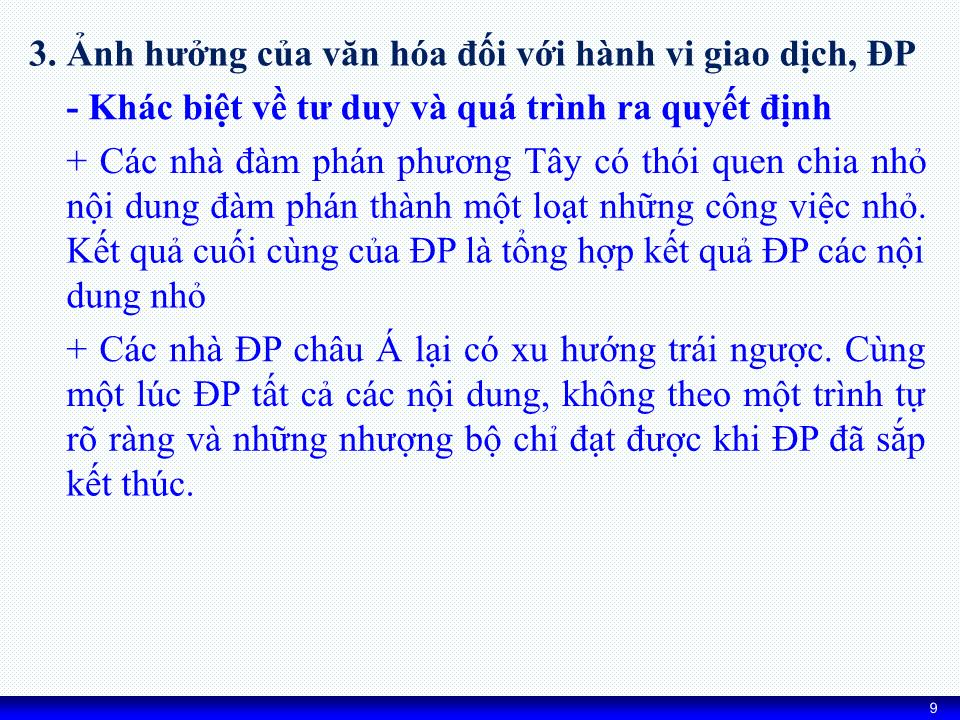 Bài giảng Kỹ năng đàm phán - Chương 2: Tâm lý và văn hóa trong đàm phán kinh doanh trang 9