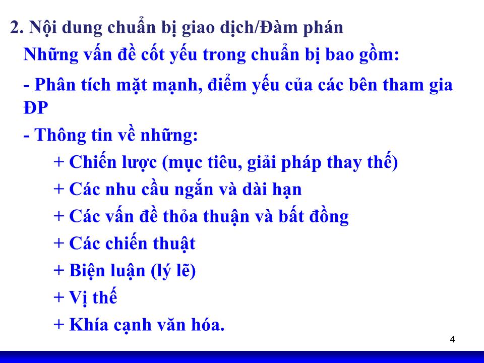 Bài giảng Kỹ năng đàm phán - Chương 4: Chuẩn bị đàm phán kinh doanh trang 4