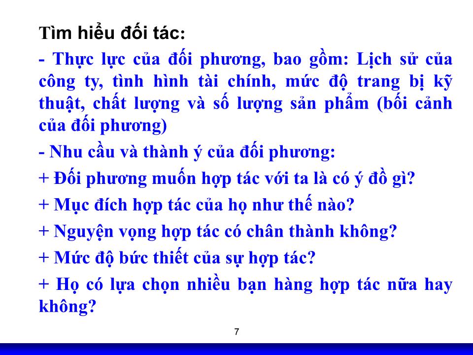 Bài giảng Kỹ năng đàm phán - Chương 4: Chuẩn bị đàm phán kinh doanh trang 7