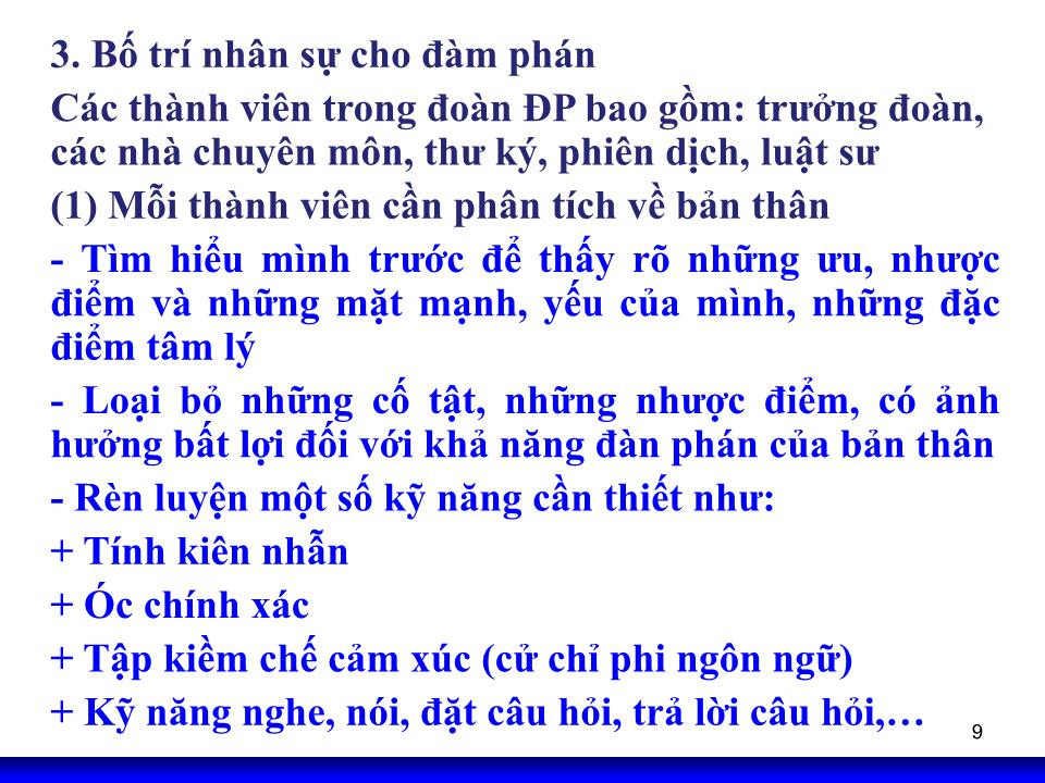 Bài giảng Kỹ năng đàm phán - Chương 4: Chuẩn bị đàm phán kinh doanh trang 9