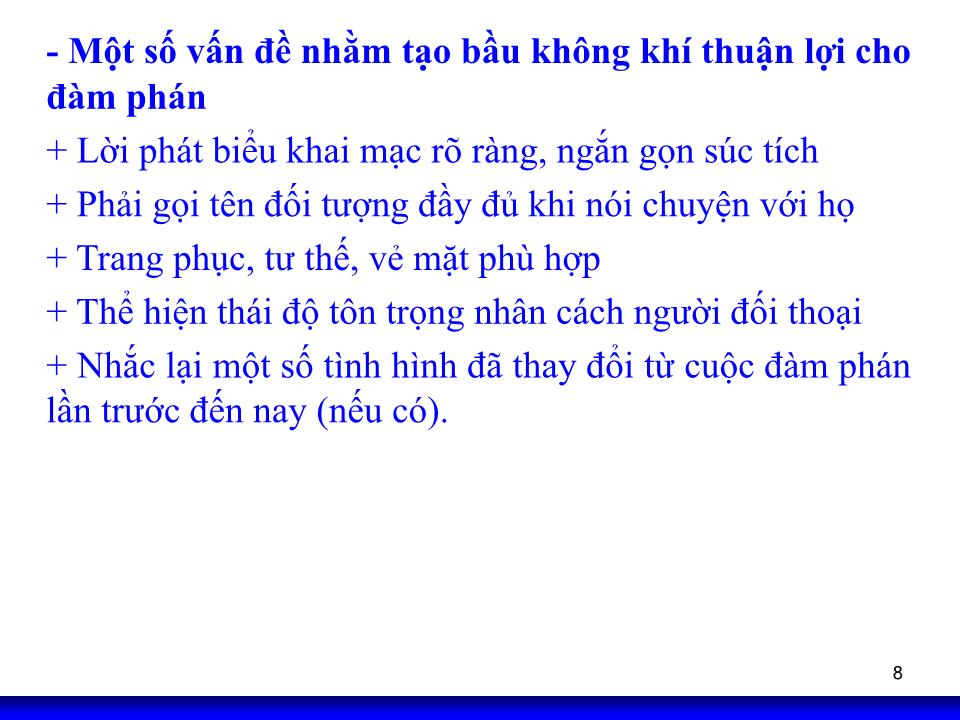 Bài giảng Kỹ năng đàm phán - Chương 5: Tổ chức đàm phán thương mại trang 8