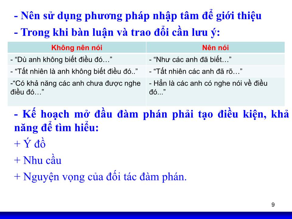 Bài giảng Kỹ năng đàm phán - Chương 5: Tổ chức đàm phán thương mại trang 9