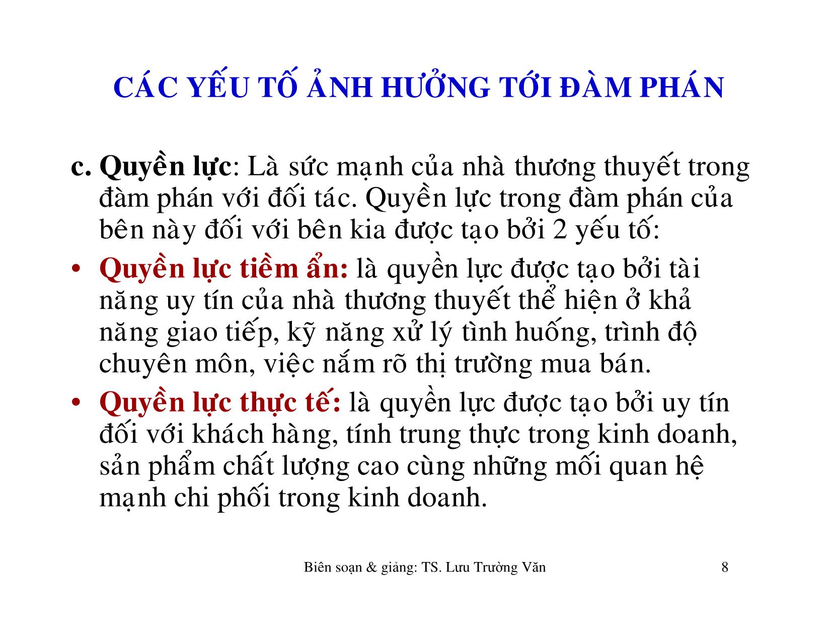 Bài giảng Kỹ năng đàm phán & thương lượng trong hoạt động doanh nghiệp - Lưu Trường Văn trang 8