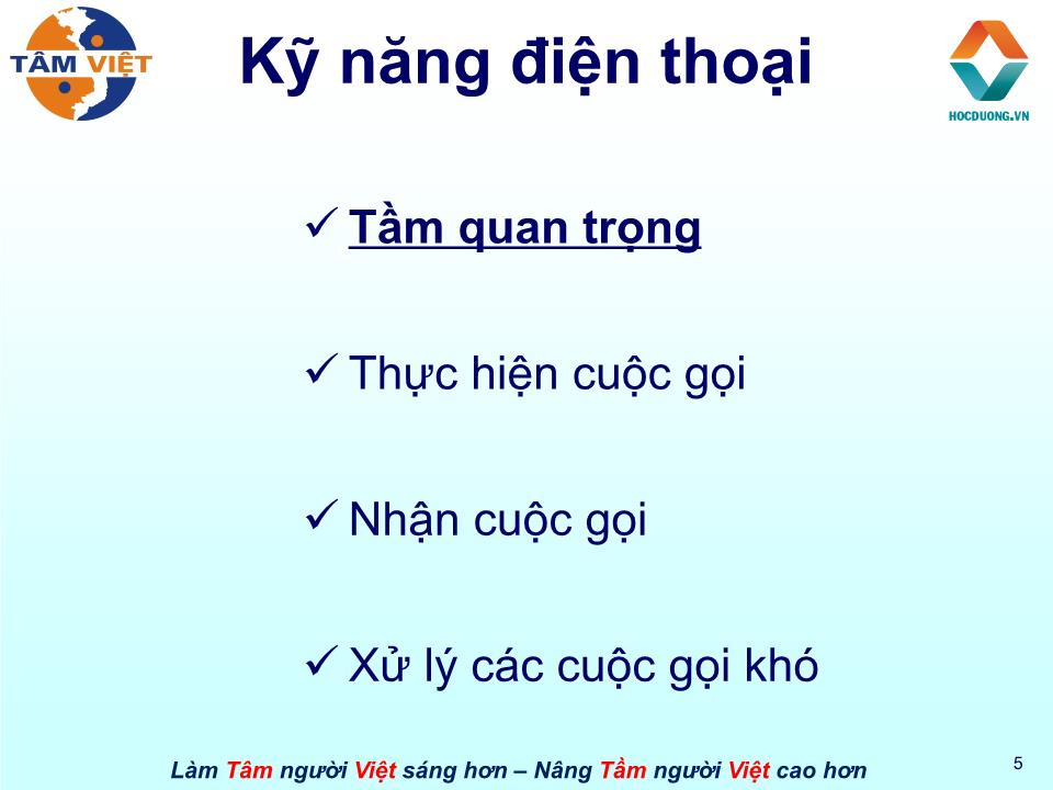 Bài giảng Kỹ năng điện thoại trang 5